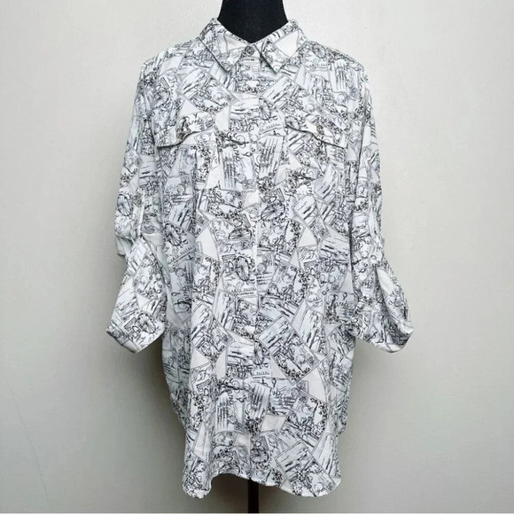 Karl Lagerfeld Womens Size Large Paris Whimsical  Roll Sleeve Blouse - Picture 2 of 15